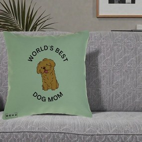 Cadou pentru Iubitorii de Caini - Perna Personalizata World's Best Dog Mom, 40x40 cm, Verde, Husa Detasabila, Perna Inclusa, BEKZ®