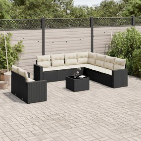 vidaXL Set canapele de grădină cu perne, 10 piese, negru, poliratan