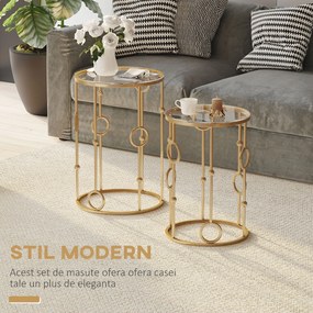 HOMCOM Set 2 Mese de Cafea, Design Modern, Metal și Sticlă, Auriu | Aosom Romania
