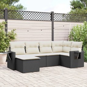 vidaXL Set mobilier de grădină cu perne, 6 piese, negru, poliratan
