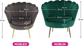 Fotoliu în stil Art-deco, catifea Velvet smarald/crom auriu, NOBLIN