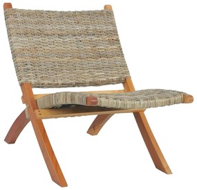 285803 vidaXL Scaun relaxare, natural, ratan kubu și lemn masiv de mahon