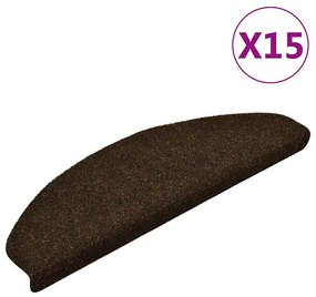 vidaXL Covorașe pentru scări autoadezive, 15 buc., 65x21x4 cm, maro, semirotunde, mari