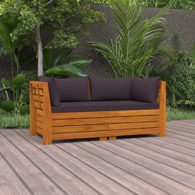 3087312 vidaXL Canapea de grădină cu 2 locuri, cu perne, lemn masiv de acacia