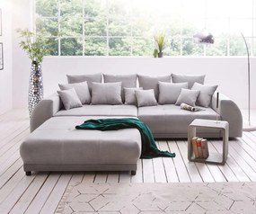 Canapea extensibilă dumonde cu 2 lăzi de depozitare si sezut confortabil din spuma high-density, Verona Enjoy Grey 310x100 cm cu taburet inclus