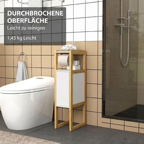 HOMCOM Mobilier de Baie cu Suport pentru Hârtie Igienică, Dulap și Raft, Dulap Compact din Bambus, 20x33x80 cm, Alb | Aosom Romania