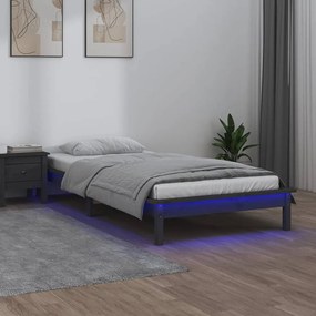 820633 vidaXL Cadru de pat cu LED mic single 2FT6, gri, 75x190 cm, lemn masiv