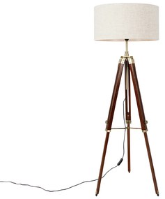 Lampa de podea alama cu abajur gri deschis trepied 50 cm - Cortin