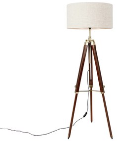 Lampă de podea din alamă cu abajur gri deschis, trepied 50 cm - Cortin