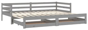 3083696 vidaXL Pat extensibil de zi, 2x(90x200) cm, gri, lemn masiv de pin