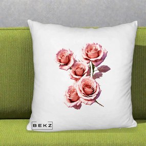 Perna Decorativa Trandafiri Roz Pastel Acuarela, 40x40 cm, Alb Pufos, Husa Detasabila, Perna Inclusa, BEKZ®