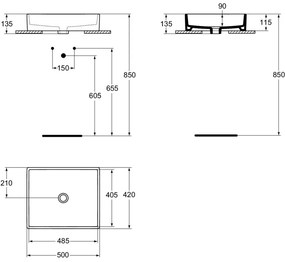 Lavoar pe blat alb 50 cm, dreptunghiular, Ideal Standard Strada