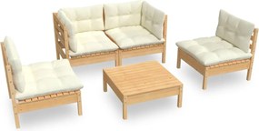 vidaXL Set mobilier grădină cu perne, 5 piese, crem, lemn de pin