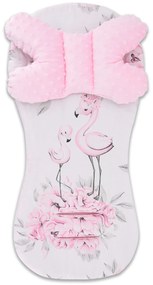 Set pentru cărucior Baby Nellys minky,  husă căptușită  + pernă - Flamingo, roz