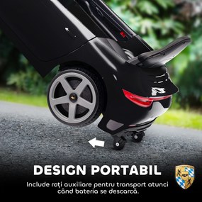 AIYAPLAY Mașină pentru Copii 3-5 Ani cu Licență Oficială RUF GT, Telecomandă, Centură de Siguranță și Muzică, Negru | Aosom Romania