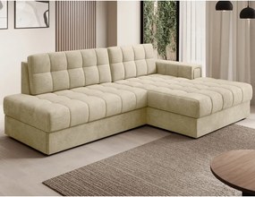 Colțar maro deschis extensibil cu tapițerie din catifea (cu colț pe partea dreaptă/cu șezlong) Blezalt – ELTAP