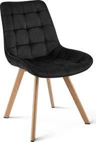 Scaun Bucatarie/Dining Sunny Catifea Negru, Picioare Metalice Finisaj Lemn