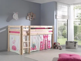 Pat etajat din lemn de pin, cu spatiu de joaca pentru copii Pino Princess Natural, 200 x 90 cm