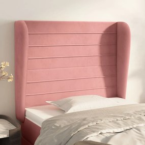 Tablie de pat cu aripioare, roz, 83x23x118 128 cm, catifea 1, Roz, 83 x 23 x 118 128 cm