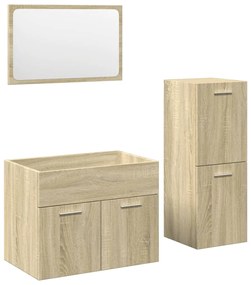 3324996 vidaXL Set mobilier de baie, 3 piese, stejar sonoma, lemn prelucrat