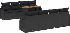 vidaXL Set de canapele pentru grădină 9 pcs Negru Rattan poli