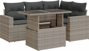 vidaXL Set canapele de grădină cu perne, 5 piese gri deschis poliratan