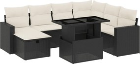 vidaXL Set mobilier de grădină cu perne, 8 piese, negru, poliratan