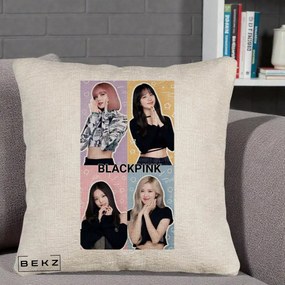 Perna Personalizata K-pop BLACKPINK Negru, 40x40 cm, Bej Canapea, Husa Detasabila, Perna Inclusa, BEKZ®