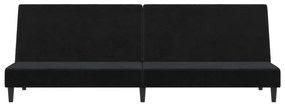 Canapea extensibila cu taburet, 2 locuri, negru, catifea Negru, Cu suport de picioare