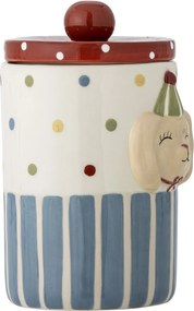 Borcan cu capac din ceramică artizanală, multicolor, pictat manual cu iepuraș, 10,5x17,5 cm, 720 ml, „Party"