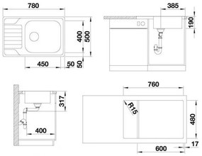 Chiuveta Blanco Dinas 600 XL, otel inoxidabil periat