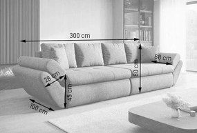 Canapea extensibilă dumonde cu ladă de depozitare si sezut confortabil din spuma high-density, Loana Euphoria Black 300x100 cm