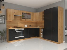 Bucătărie de colț Miraluna (stejar artisan + negru mat). 1062376