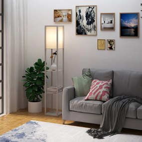 HOMCOM Lampă de podea cu rafturi integrate, Suport E27, 40W, Design Modern din MDF, 26x26x160cm, Stejar | Aosom Romania