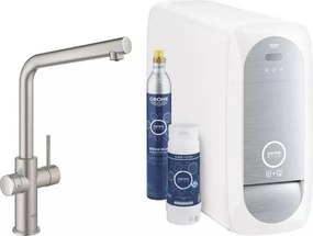 Baterie bucatarie Grohe Blue Home Ondus crom periat Supersteel pipa tip L si Starter Kit