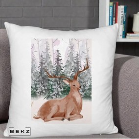 Perna Decorativa Ren in Padure Roz Moale, 40x40 cm, Alb Pufos, Husa Detasabila, Perna Inclusa, BEKZ®