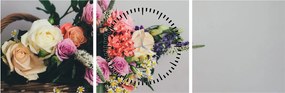 Tablou cu coș și flori (cu ceas) (90x30 cm)