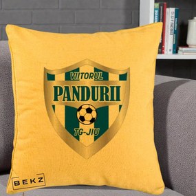Perna Personalizata Pandurii Targu Jiu Fotbal, 40x40 cm, Galben, Husa Detasabila, Perna Inclusa, BEKZ®