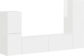 vidaXL Set comodă TV Pe perete 4 pcs Alb lucios Lemn compozit