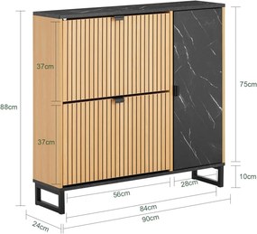 PANM7 - Pantofar 90 cm cu 2 compartimente si rafturi, pantofare, depozitare pantofi, mobilier hol riflaje - Maro - Negru imitatie de marmura