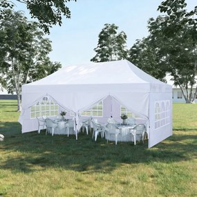 ABCCANOPY – Cort pavilion pliabil 6x3 m, înălțime reglabilă 3 trepte, pereți cu ferestre transparente, impermeabil, protecție împotriva zăpezii și ploii, Alb,