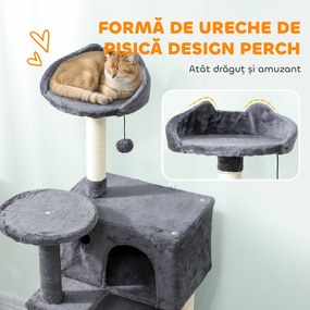 PawHut Ansamblu de joacă pentru pisici cu 2 căsuțe, culcuș și Hamac, 140 cm, Gri | Aosom Romania