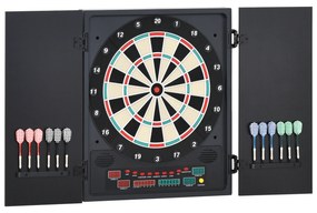 HOMCOM Tabla de Darts Electronica cu 6 Display-uri, Profesionala, cu 12 Sageti Incluse si 27 de Moduri de Joc, 51x6.5x57cm, Negru | Aosom RO