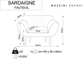 Fotoliu cu tapițerie din catifea Mazzini Sofas Sardaigne, roz deschis