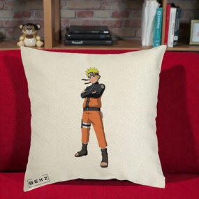 Perna Personalizata Naruto Uzumaki Portret Complet, 40x40 cm, Ecru, Husa Detasabila, Perna Inclusa, BEKZ®