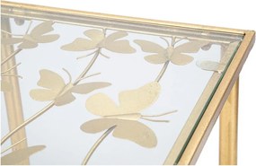 Masă consolă albă-aurie cu blat din sticlă 35x100 cm Butterflies – Mauro Ferretti