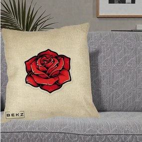 Perna Decorativa Trandafir Rosu Tattoo, 40x40 cm, Crem, Husa Detasabila, Perna Inclusa, BEKZ®