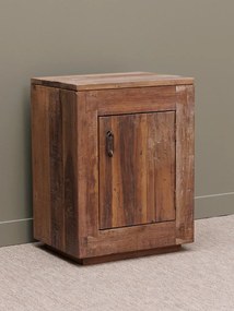 Noptieră din lemn reciclat și metal, 1 ușă, aspect rustic, Rochehaut