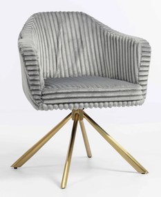 HR832 BAZĂ STEA Scaun Gri Teddy Cord cu Bază Aurie