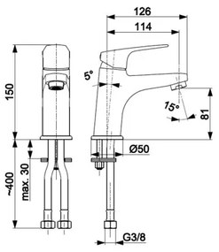 Baterie umyvadlová KFA Armatura 5552-815-81 + výpusť OTAVA 15 cm matná černá